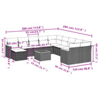 12-teiliges Gartensofa-Set mit Kissen, schwarzes Polyrattan