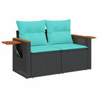 3-tlg. Garten-Sofagarnitur mit Kissen Schwarz Poly Rattan