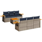 7-tlg. Garten-Sofagarnitur mit Kissen Grau Poly Rattan