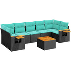 8-tlg. Garten-Sofagarnitur mit Kissen Schwarz Poly Rattan