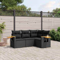 4-tlg. Garten-Sofagarnitur mit Kissen Schwarz Poly Rattan