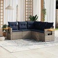 5-tlg. Garten-Sofagarnitur mit Kissen Grau Poly Rattan