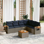 7-tlg. Garten-Sofagarnitur mit Kissen Grau Poly Rattan