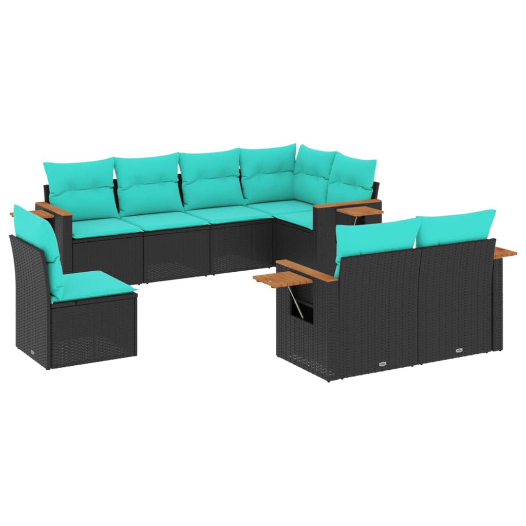 8-tlg. Garten-Sofagarnitur mit Kissen Schwarz Poly Rattan