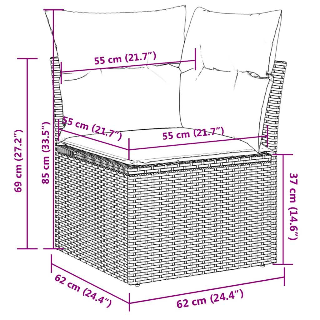 8-tlg. Garten-Sofagarnitur mit Kissen Grau Poly Rattan