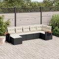 7-tlg. Garten-Sofagarnitur mit Kissen Schwarz Poly Rattan
