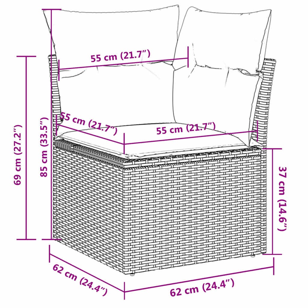 8-tlg. Garten-Sofagarnitur mit Kissen Grau Poly Rattan