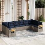 10-tlg. Garten-Sofagarnitur mit Kissen Grau Poly Rattan
