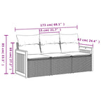 3-teiliges Gartensofa-Set mit Kissen, schwarzes Polyrattan