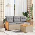 4-tlg. Garten-Sofagarnitur mit Kissen Beige Poly Rattan