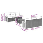 7-teiliges Gartensofa-Set mit Kissen, schwarzes Polyrattan
