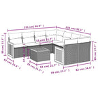 9-teiliges Gartensofa-Set mit Kissen, grau, Polyrattan