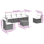 7-teiliges Gartensofa-Set mit Kissen, schwarzes Polyrattan