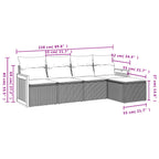 5-teiliges Gartensofa-Set mit Kissen, schwarzes Polyrattan