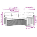 4-teiliges Gartensofa-Set mit Kissen, schwarzes Polyrattan