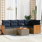6-teiliges Gartensofa-Set mit Kissen, grau, Polyrattan