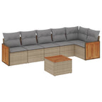 7-tlg. Garten-Sofagarnitur mit Kissen Beige Poly Rattan
