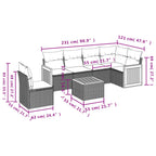 7-teiliges Gartensofa-Set mit Kissen, grau, Polyrattan
