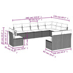 10-tlg. Garten-Sofagarnitur mit Kissen Schwarz Poly Rattan