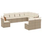 10-tlg. Garten-Sofagarnitur mit Kissen Beige Poly Rattan