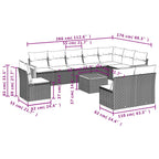 11-tlg. Garten-Sofagarnitur mit Kissen Schwarz Poly Rattan