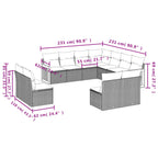 11-teiliges Gartensofa-Set mit Kissen, schwarzes Polyrattan