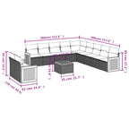 12-teiliges Gartensofa-Set mit Kissen, schwarzes Polyrattan