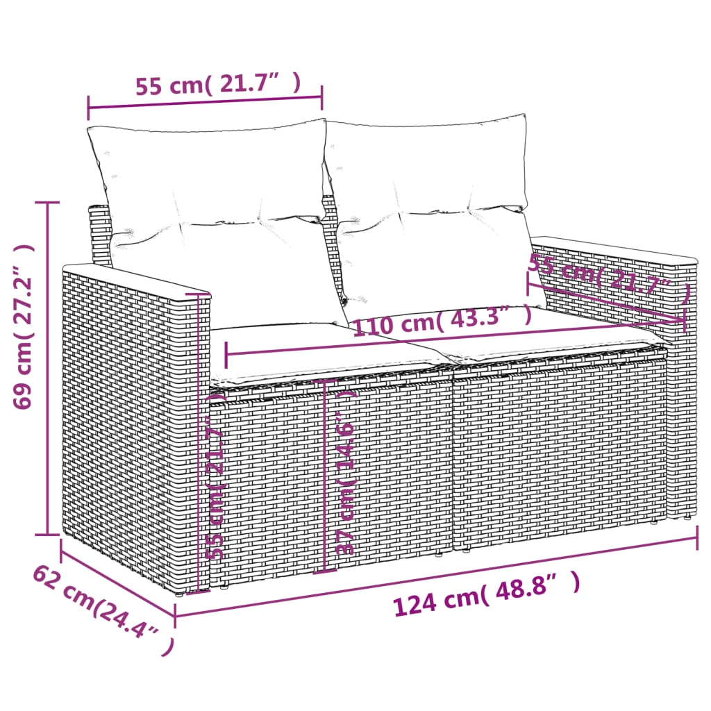 12-teiliges Gartensofa-Set mit Kissen, grau, Polyrattan