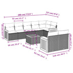 9-teiliges Gartensofa-Set mit Kissen, schwarzes Polyrattan