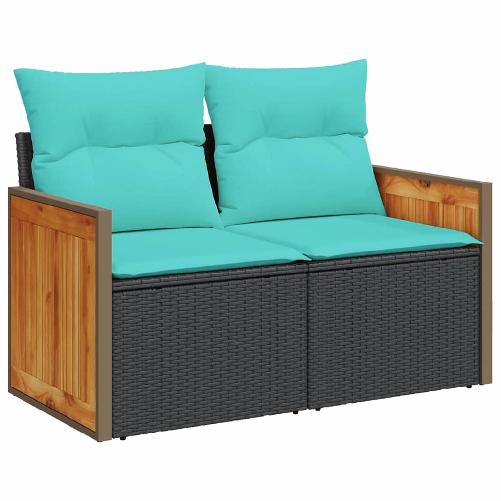 8-teiliges Gartensofa-Set mit Kissen, schwarzes Polyrattan