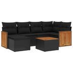 7-tlg. Garten-Sofagarnitur mit Kissen Schwarz Poly Rattan