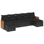 7-tlg. Garten-Sofagarnitur mit Kissen Schwarz Poly Rattan