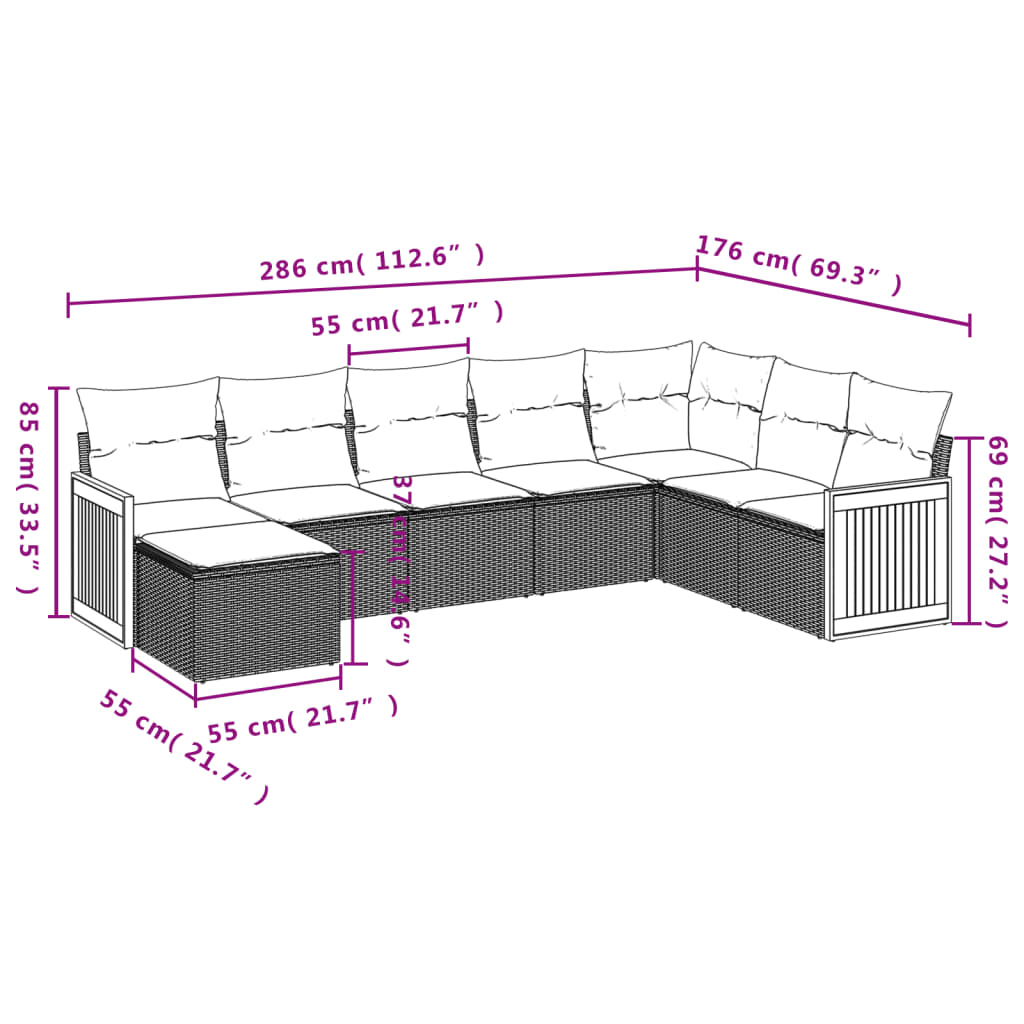 8-tlg. Garten-Sofagarnitur mit Kissen Grau Poly Rattan
