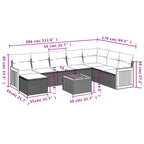 9-teiliges Gartensofa-Set mit Kissen, schwarzes Polyrattan