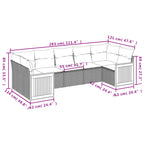 7-teiliges Gartensofa-Set mit Kissen, schwarzes Polyrattan