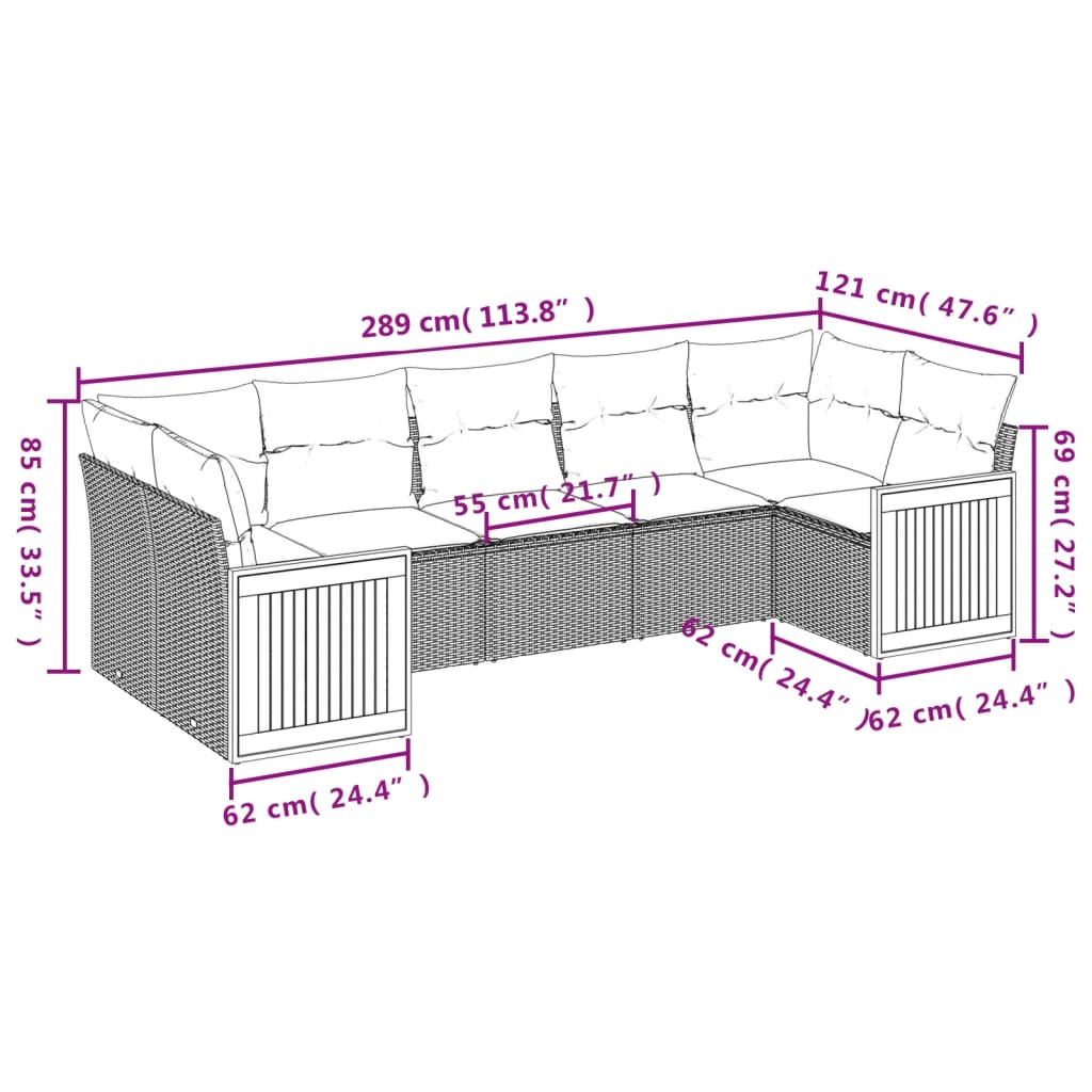 7-tlg. Garten-Sofagarnitur mit Kissen Beige Poly Rattan