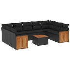 10-tlg. Garten-Sofagarnitur mit Kissen Schwarz Poly Rattan