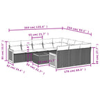11-teiliges Gartensofa-Set mit Kissen, schwarzes Polyrattan