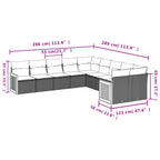 10-teiliges Gartensofa-Set mit Kissen, grau, Polyrattan