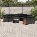 11-tlg. Garten-Sofagarnitur mit Kissen Schwarz Poly Rattan