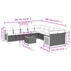 11-teiliges Gartensofa-Set mit Kissen, schwarzes Polyrattan