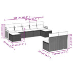 9-teiliges Gartensofa-Set mit Kissen, schwarzes Polyrattan