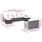 10-teiliges Gartensofa-Set mit Kissen, schwarzes Polyrattan