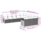 11-teiliges Gartensofa-Set mit Kissen, schwarzes Polyrattan