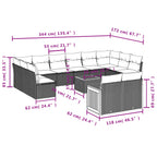 13-teiliges Gartensofa-Set mit Kissen, schwarzes Polyrattan