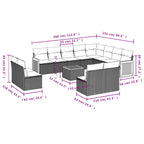 13-teiliges Gartensofa-Set mit Kissen, grau, Polyrattan