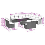 14-teiliges Gartensofa-Set mit Kissen, schwarzes Polyrattan
