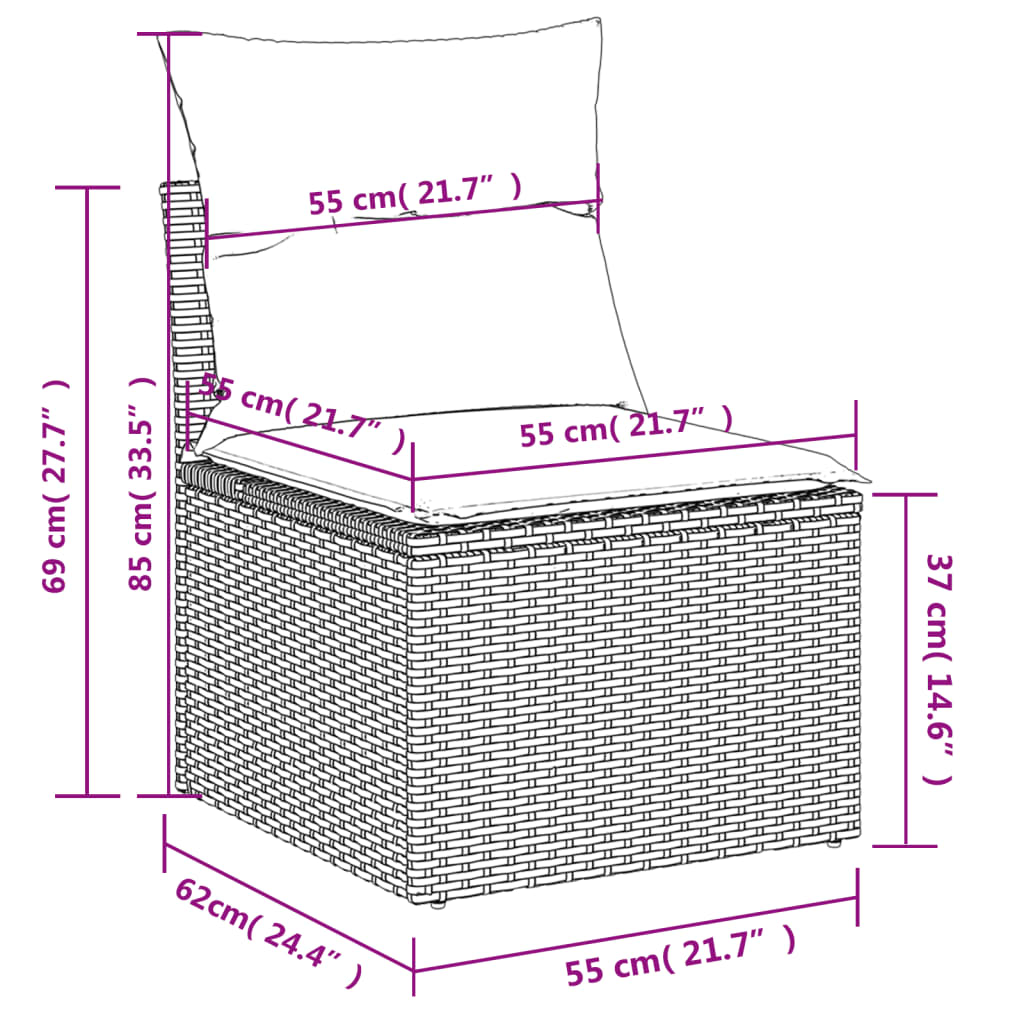 8-teiliges Gartensofa-Set mit Kissen, schwarzes Polyrattan