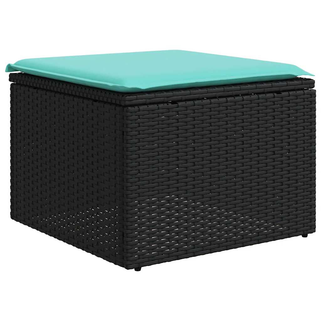 11-teiliges Gartensofa-Set mit Kissen, schwarzes Polyrattan