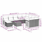 11-teiliges Gartensofa-Set mit Kissen, schwarzes Polyrattan